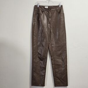Aritzia Wilfred High Waisted Soft Vegan Chocolate Brown  Leather Pants Size 8